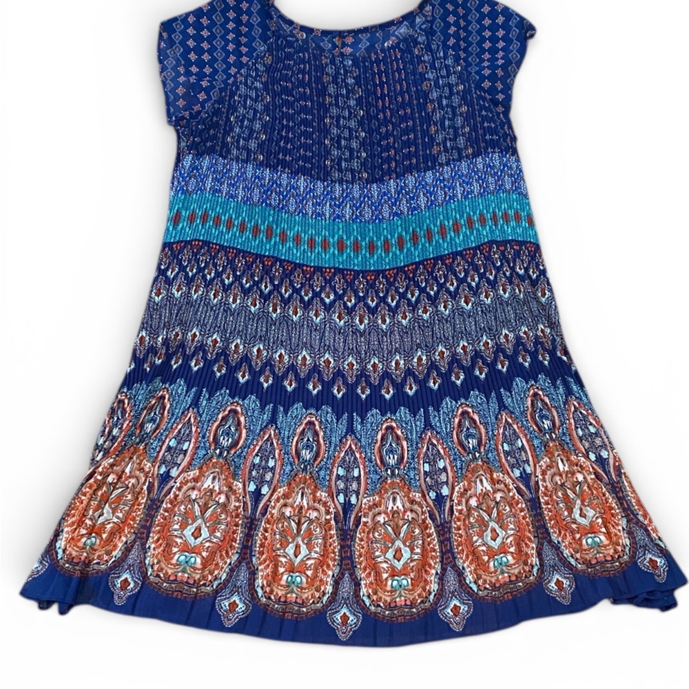 Luxology Blue and Orange Patterned Kids Dress - Picture 2 of 4